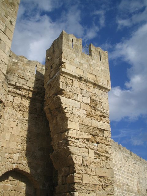 The crumbling Naillac Gate in Rhodes, Greece
