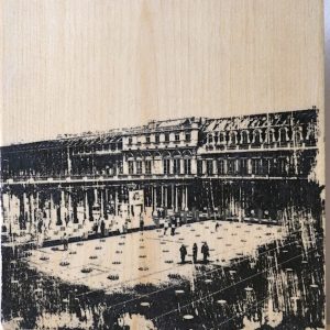 Handmade wood print of the Palais Royale courtyard, Paris, France
