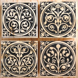 medieval flowers tile sets, sainte chapelle, paris france, medieval tiles, religious iconography, circles and geometric designs, inlaid inlay floor tiles