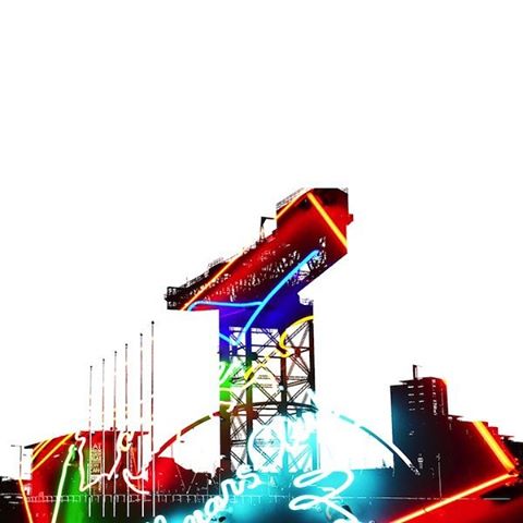 Glas Vegas neon sign backdrop for Glasgow's Titan Crane