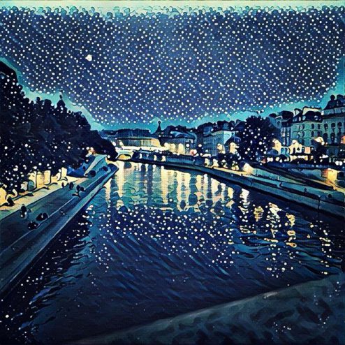 Starry night Prisma filter, Quai des orfevres, Paris france at night