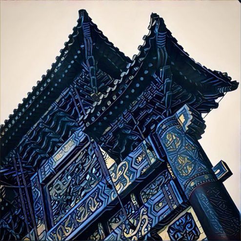 Prisma filter of blue Chinese gate in Washington DC