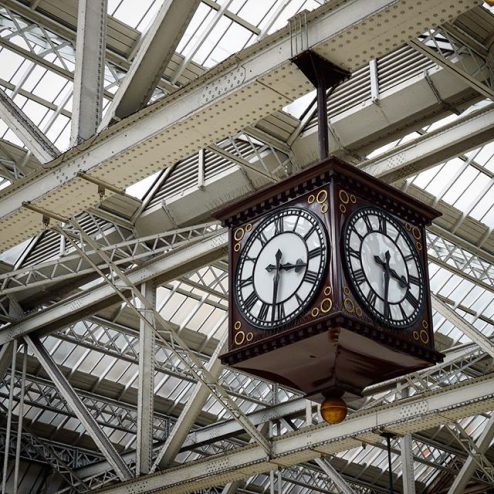 Old fashioned railway clock in Glasgow's Central Station