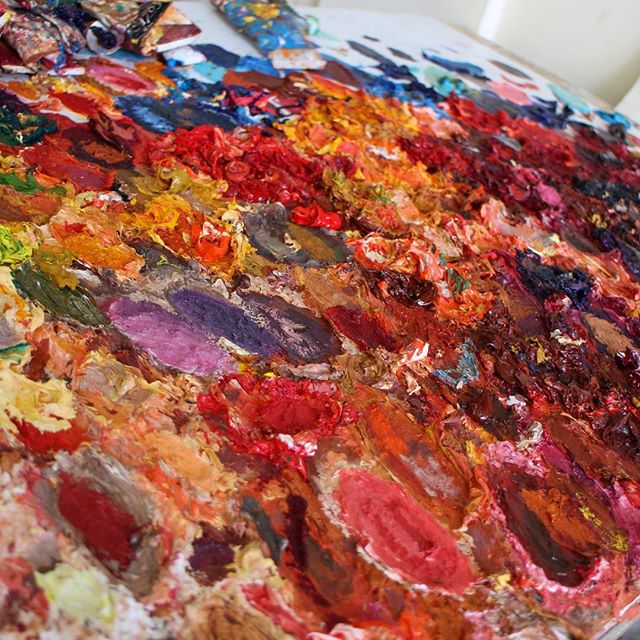 painter's palette, palate of paint, oil painting palet, mixing paints, photography of artwork