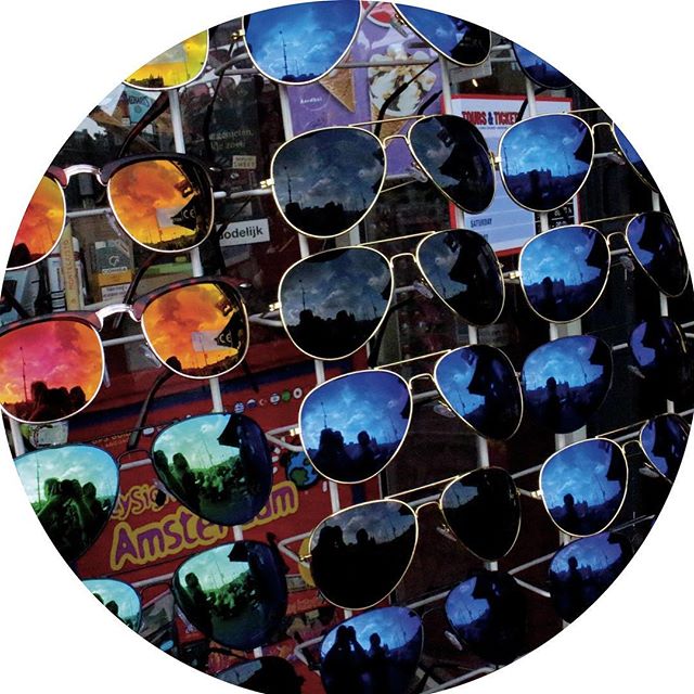 A selection of sunglasses at an Amsterdam tourist trap