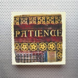 patience and love, patient quote in gold, church art glasgow, scotland scottish text, decorative tiles