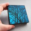 Winter Willow / 4 inch OOAK handmade wood block / weeping willow tree dusk evening botanical photographic foil print moody wall or desk art - Image 2