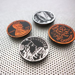 Coin Collector magnet set of 4 1.5" magnets of Canada France USA Ireland coins for refrigerator decor or office decoration