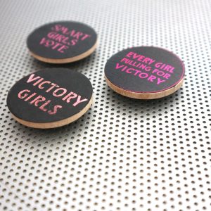 Feminist 3 magnet set / 1.5" wood coin magnets in metallic pink on black design / office decor cubicle fridge magnet refrigerator decor