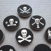 Pirate Jolly Roger Flags 9 magnet set / 1.5" skull & crossbones wood coin fridge magnets / metal black silver office refrigerator decor - Image 4