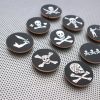 Pirate Jolly Roger Flags 9 magnet set / 1.5" skull & crossbones wood coin fridge magnets / metal black silver office refrigerator decor - Image 3