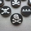 Pirate Jolly Roger Flags 9 magnet set / 1.5" skull & crossbones wood coin fridge magnets / metal black silver office refrigerator decor - Image 5
