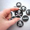 Pirate Jolly Roger Flags 9 magnet set / 1.5" skull & crossbones wood coin fridge magnets / metal black silver office refrigerator decor - Image 2
