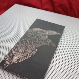 Cawing Raven gothic plywood plaque / black & silver OOAK handmade foil wall art / Nevermore Edgar Allen Poe / Muginn Odin black crow bird