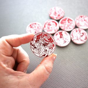 Shakespeare plays set of 8 fridge magnets in metallic red foil / handmade wood coin magnets for English drama student teacher gifts