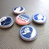 Squad Goals 1.5" pinback buttons. Feminist politician portraits. AOC Ayanna Tlaib Ilhan Omar. Democrat prints in blue foil on white. - Image 5