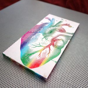 My Big Gay Heart plywood plaque / shiny rainbow foil OOAK handmade wood print / vintage anatomical illustration / LGBTQ queer wall art