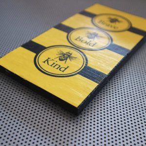 Bee Brave / black & yellow OOAK handmade plywood plaque / vintage illustration poster quote print / wall art for child's nursery baby room