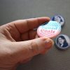 Squad Goals 1.5" pinback buttons. Feminist politician portraits. AOC Ayanna Tlaib Ilhan Omar. Democrat prints in blue foil on white. - Image 3
