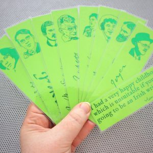 Irish writers bookmarks set of 9 handmade portraits Ireland's famous poets playwrights authors Yeats Joyce Wilde Shaw Behan book mark green