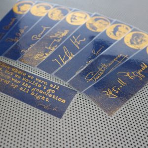 Lost Generation bookmarks / set of nine handmade portraits writers poets quote book mark / Hemingway Fitzgerald / gold metal foil on blue