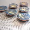 Maple Leaves set of 6 fridge magnets. Shiny gold foil on midnight blue. Handmade botanical wood coin forest magnets biologist gardener gift - Image 5