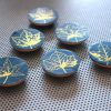 Maple Leaves set of 6 fridge magnets. Shiny gold foil on midnight blue. Handmade botanical wood coin forest magnets biologist gardener gift - Image 6