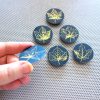 Maple Leaves set of 6 fridge magnets. Shiny gold foil on midnight blue. Handmade botanical wood coin forest magnets biologist gardener gift - Image 4