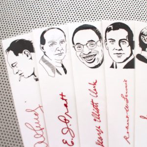 Canadian Poets bookmarks set of 9 / Poetry writers authors of Canada men portraits Service Clarke Purdy Alligator Pie book mark red white
