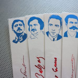 French Novelists bookmarks set of 9 portraits great classical authors novels poets blue and red book marks Hugo Camus Flaubert Proust