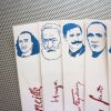 French Playwrights bookmarks set of 9 portraits great classical plays stage comedy drama blue and red bookmark Hugo Moliere Racine Corneille