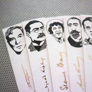 Nobel Literature laureates bookmarks set of 9 writers authors portraits poets book mark gold Neruda Eliot Bob Dylan Kipling Heaney Pasternak