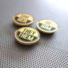 Gender pronoun 1.5" pinback badges or buttons. He/Him She/Her They/Them Set of 3 handmade typography prints in metallic gold foil on black - Image 2