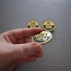 Gender pronoun 1.5" pinback badges or buttons. He/Him She/Her They/Them Set of 3 handmade typography prints in metallic gold foil on black - Image 3