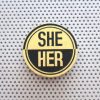 Gender pronoun 1.5" pinback badges or buttons. He/Him She/Her They/Them Set of 3 handmade typography prints in metallic gold foil on black - Image 6