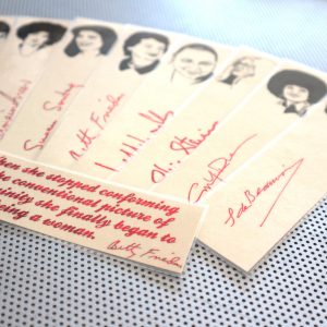 Second Wave Feminist bookmarks / set of nine handmade portraits poets feminist activists writers book mark red linen Greer Friedan Steinem